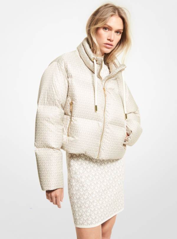 Damske Bundy Michael Kors Cropped Logo Quilted Puffer Leopardie - Oblecenie Michael Kors Slevy | ORPCM-3581
